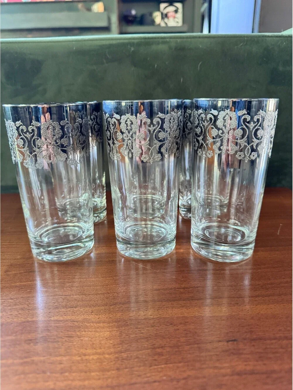 6 Vintage MCM Royal Luster Silver Madeira Highball Glasses - Mint Condition
